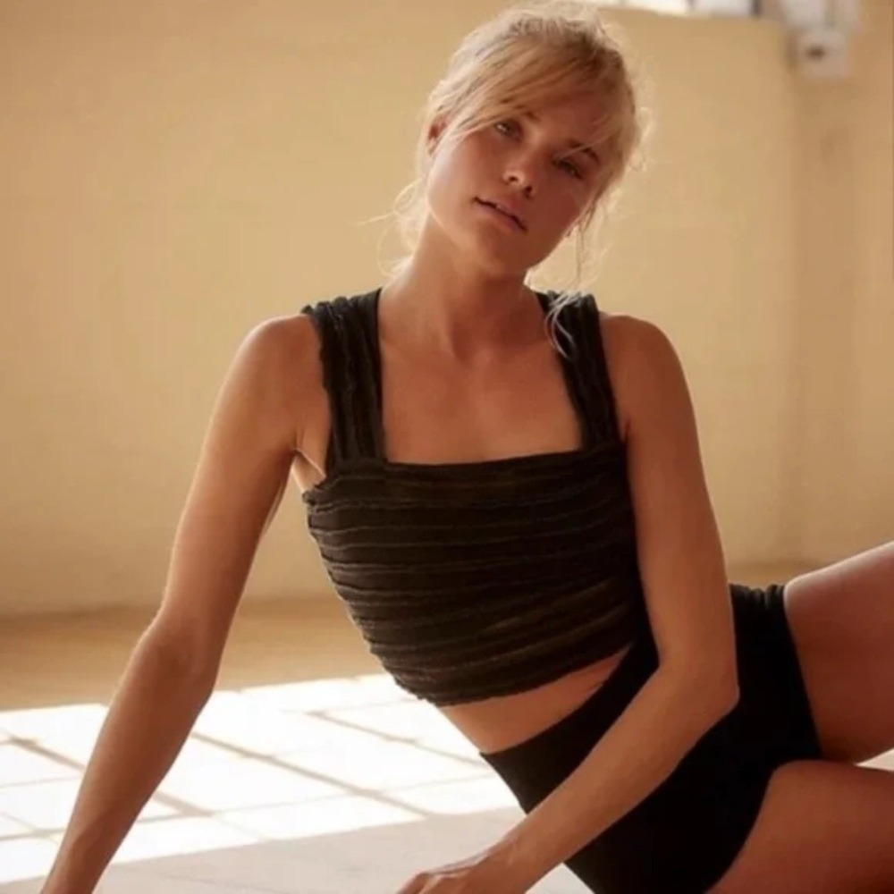 Free People Movement | Femme Sheer Cropped‎ Athletic Tank Top in Black